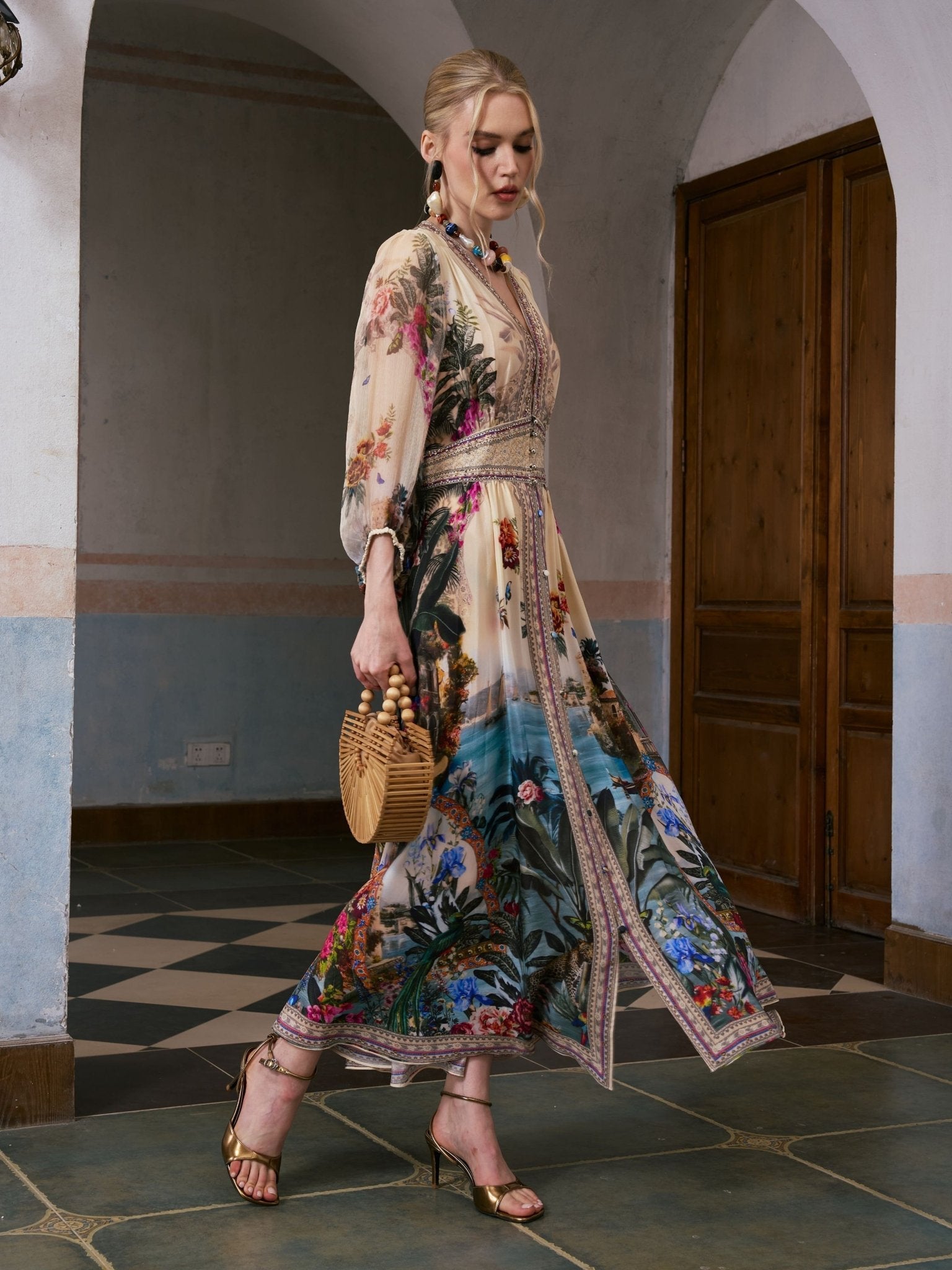 Coastal Print Mulberry Silk Dress