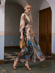 Coastal Print Mulberry Silk Dress - Social Queen