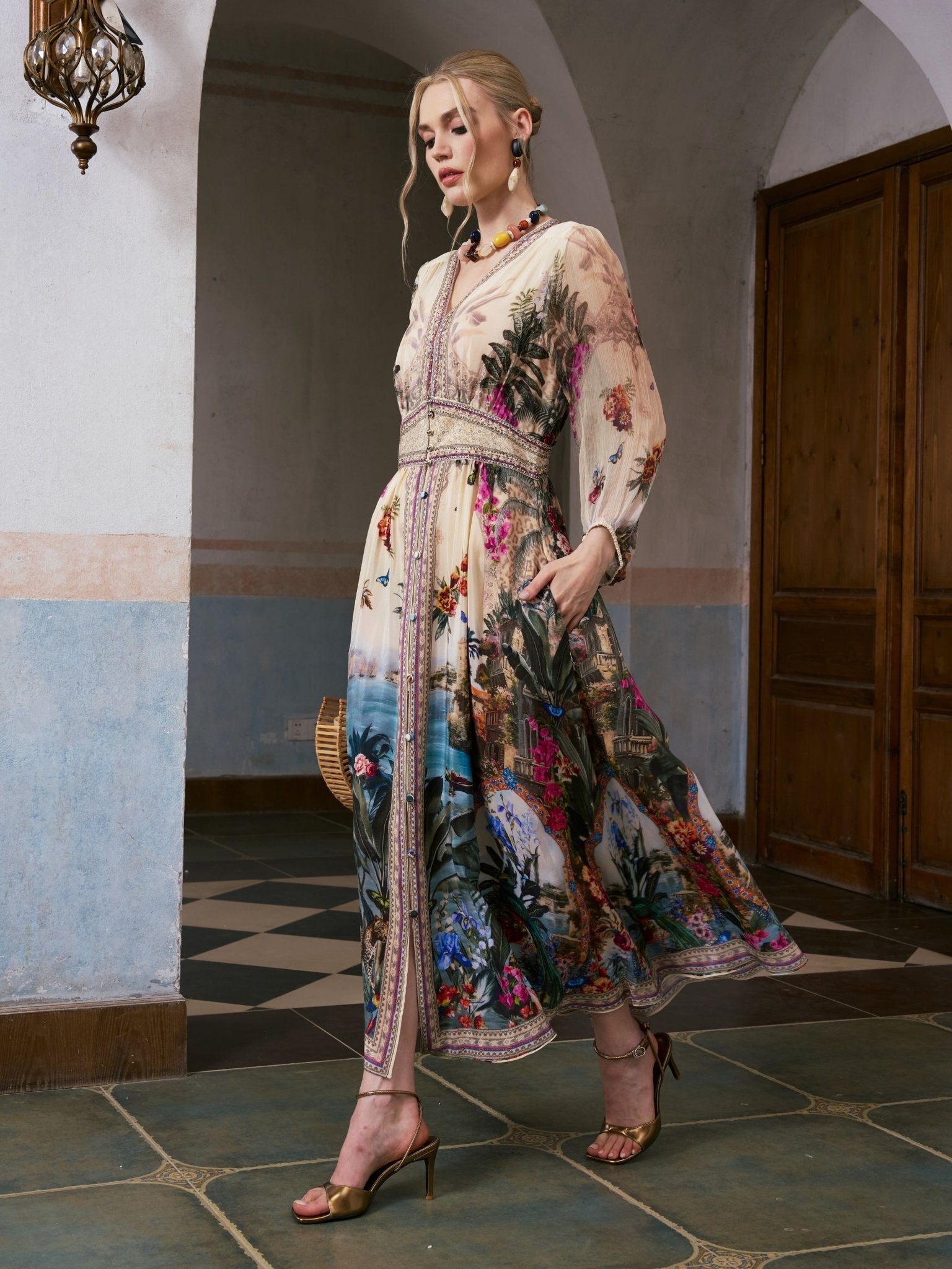 Coastal Print Mulberry Silk Dress - Social Queen