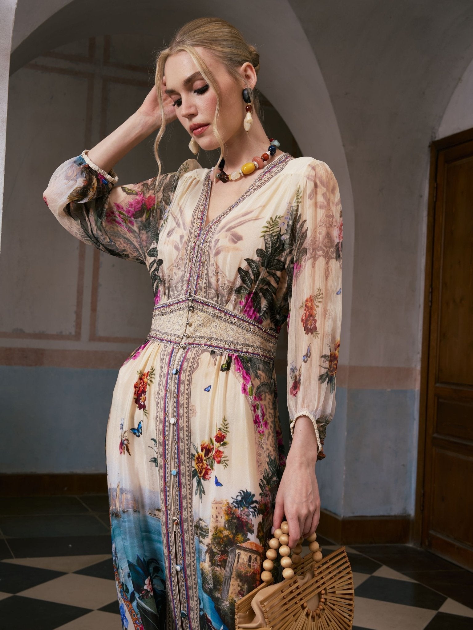 Coastal Print Mulberry Silk Dress - Social Queen