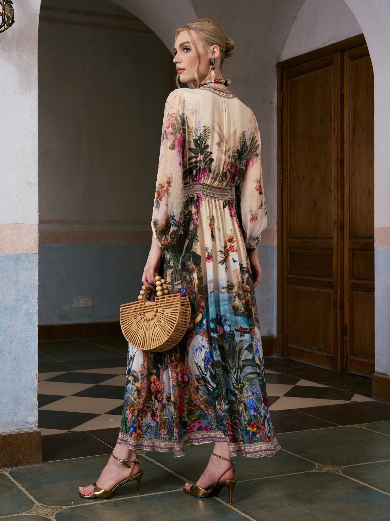 Coastal Print Mulberry Silk Dress - Social Queen