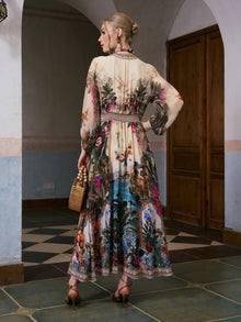 Coastal Print Mulberry Silk Dress - Social Queen