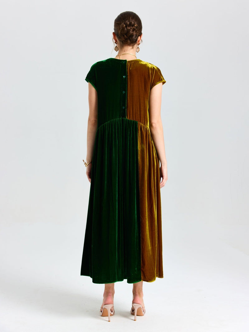 Colorblock Silk Velvet Shift Dress - Social Queen