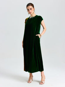 Colorblock Silk Velvet Shift Dress - Social Queen