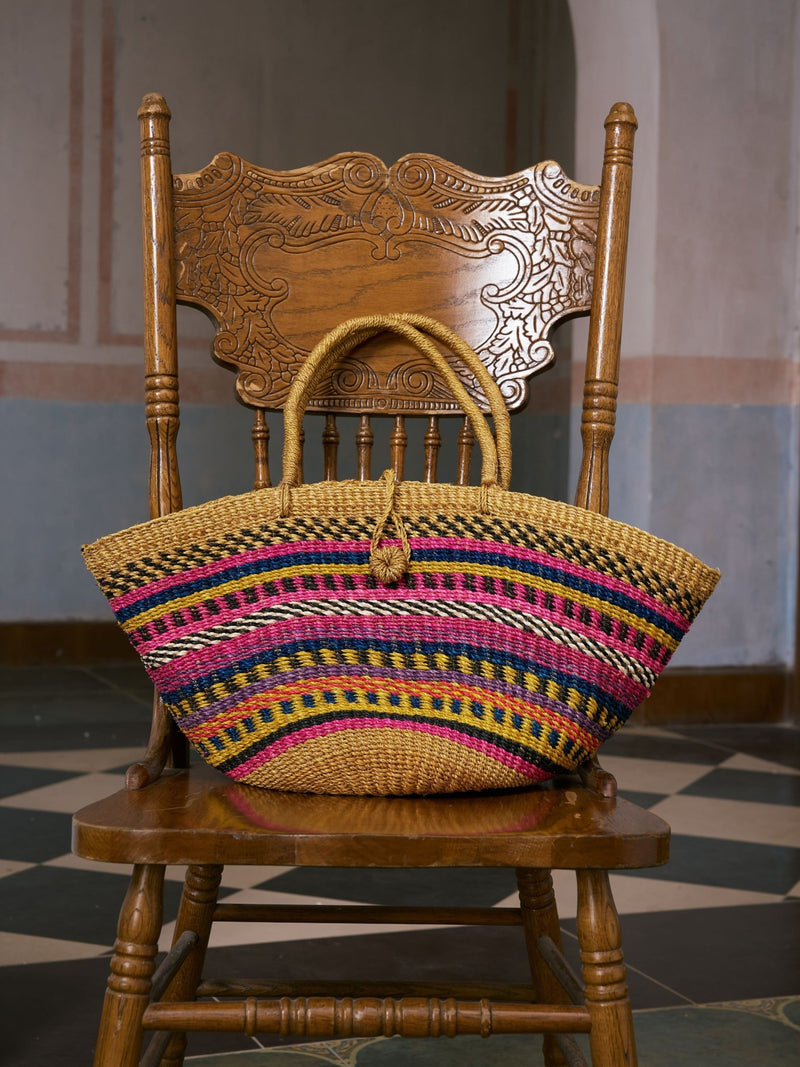 Colorful Striped Woven Tote Bag - Social Queen
