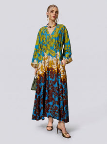 Contrast Floral Print Silk Cotton Dress - Social Queen