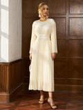 Cord Embroidered Pleated Dress - Social Queen