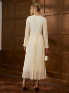 Cord Embroidered Pleated Dress - Social Queen