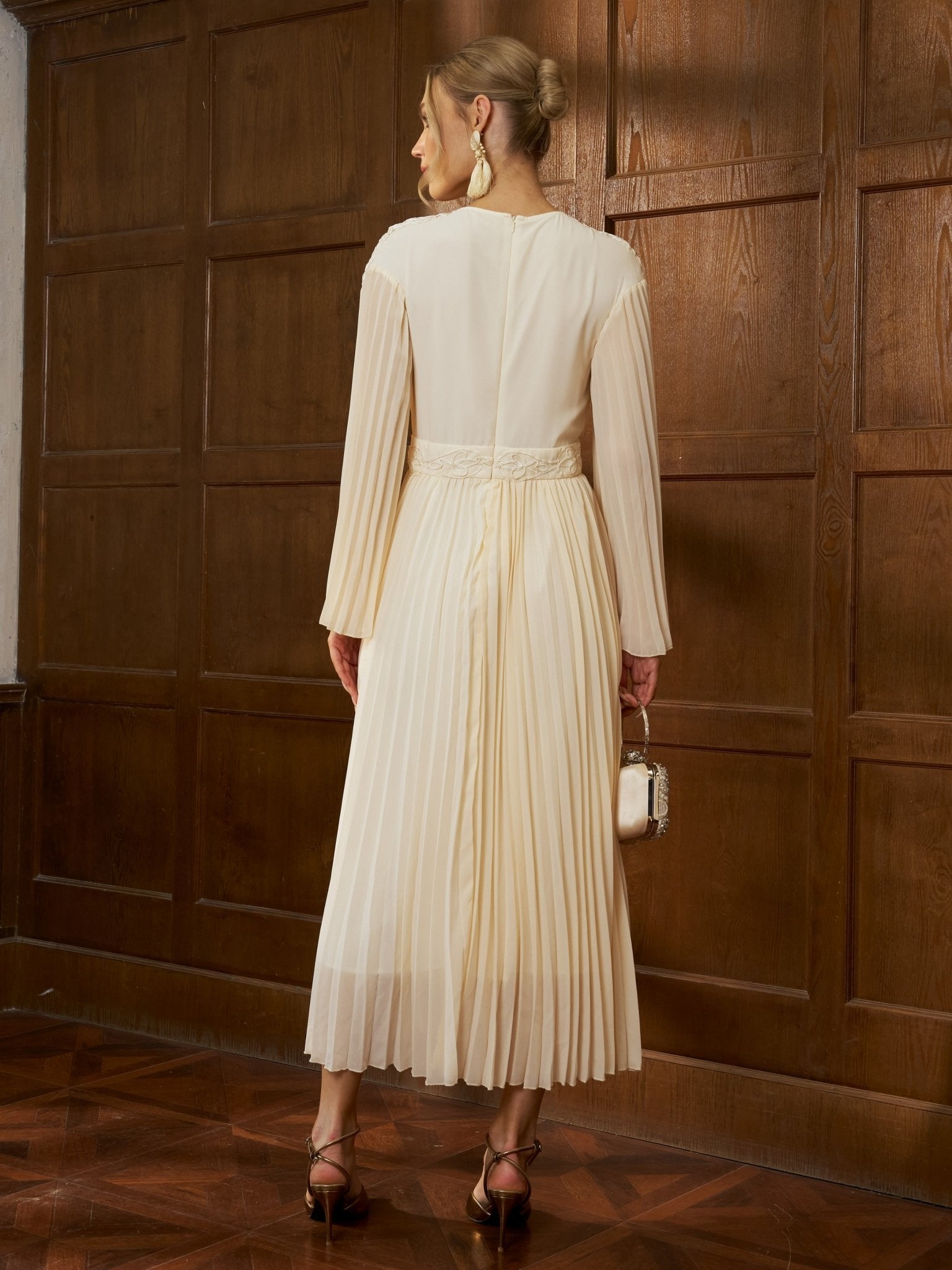 Cord Embroidered Pleated Dress - Social Queen