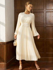 Cord Embroidered Pleated Dress - Social Queen