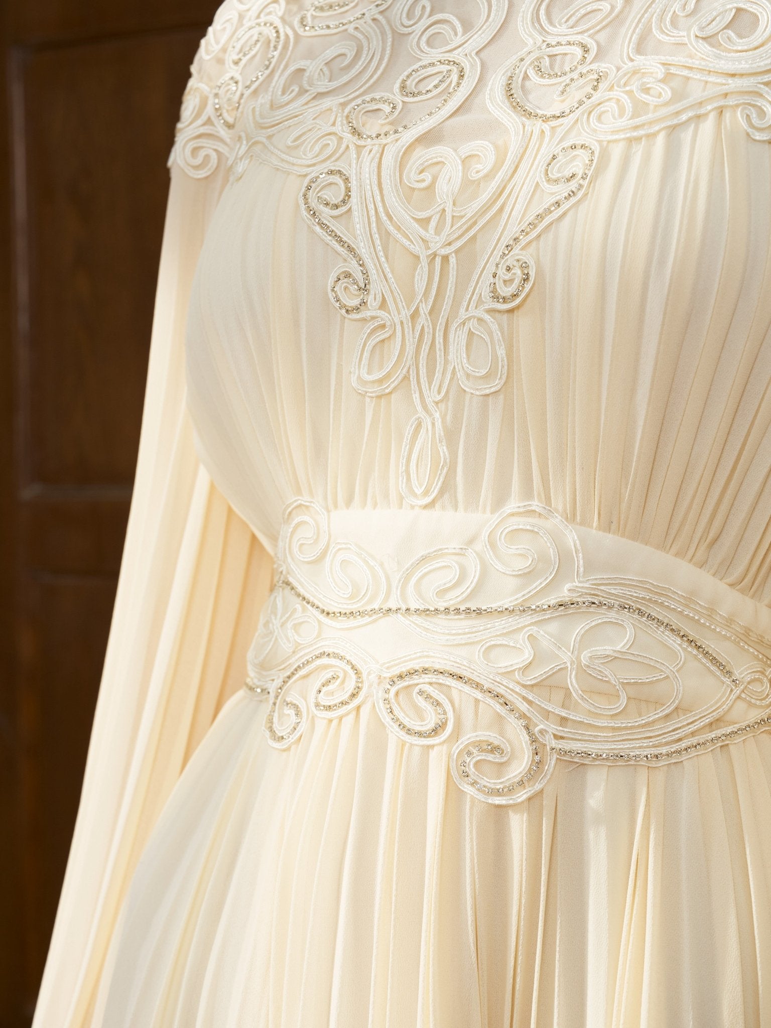 Cord Embroidered Pleated Dress - Social Queen