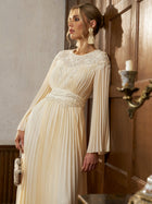 Cord Embroidered Pleated Dress - Social Queen
