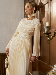 Cord Embroidered Pleated Dress - Social Queen