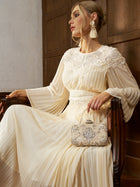 Cord Embroidered Pleated Dress - Social Queen