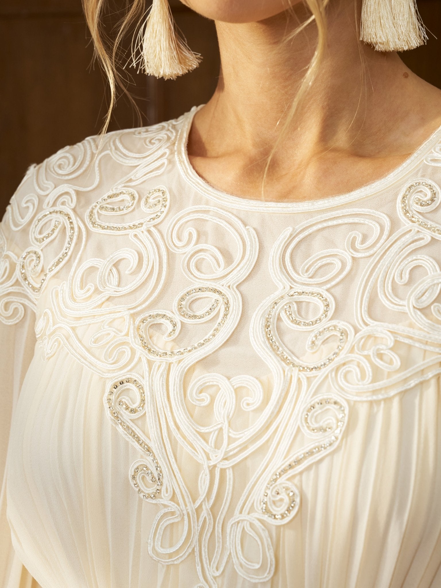 Cord Embroidered Pleated Dress - Social Queen