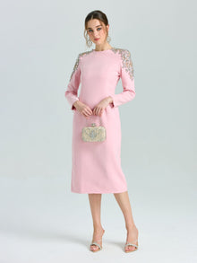 Crystal Beaded Detail Midi Dress - Social Queen