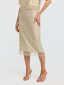 Crystal Beaded Fringe Midi Skirt - Social Queen