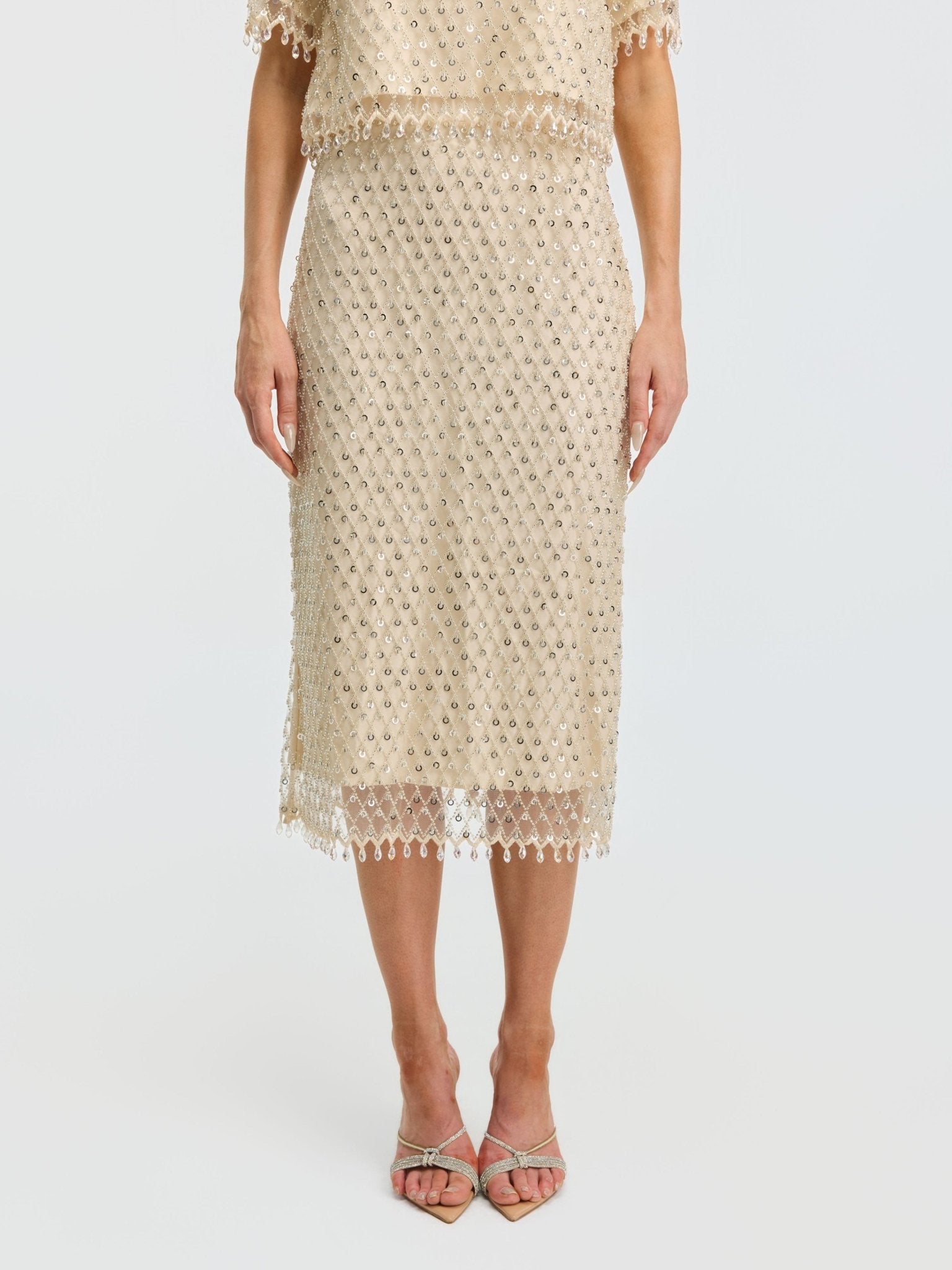 Crystal Beaded Fringe Midi Skirt - Social Queen