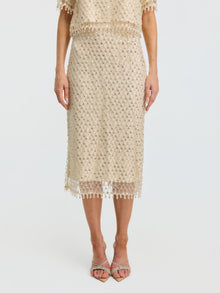 Crystal Beaded Fringe Midi Skirt - Social Queen