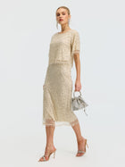 Crystal Beaded Fringe Midi Skirt - Social Queen