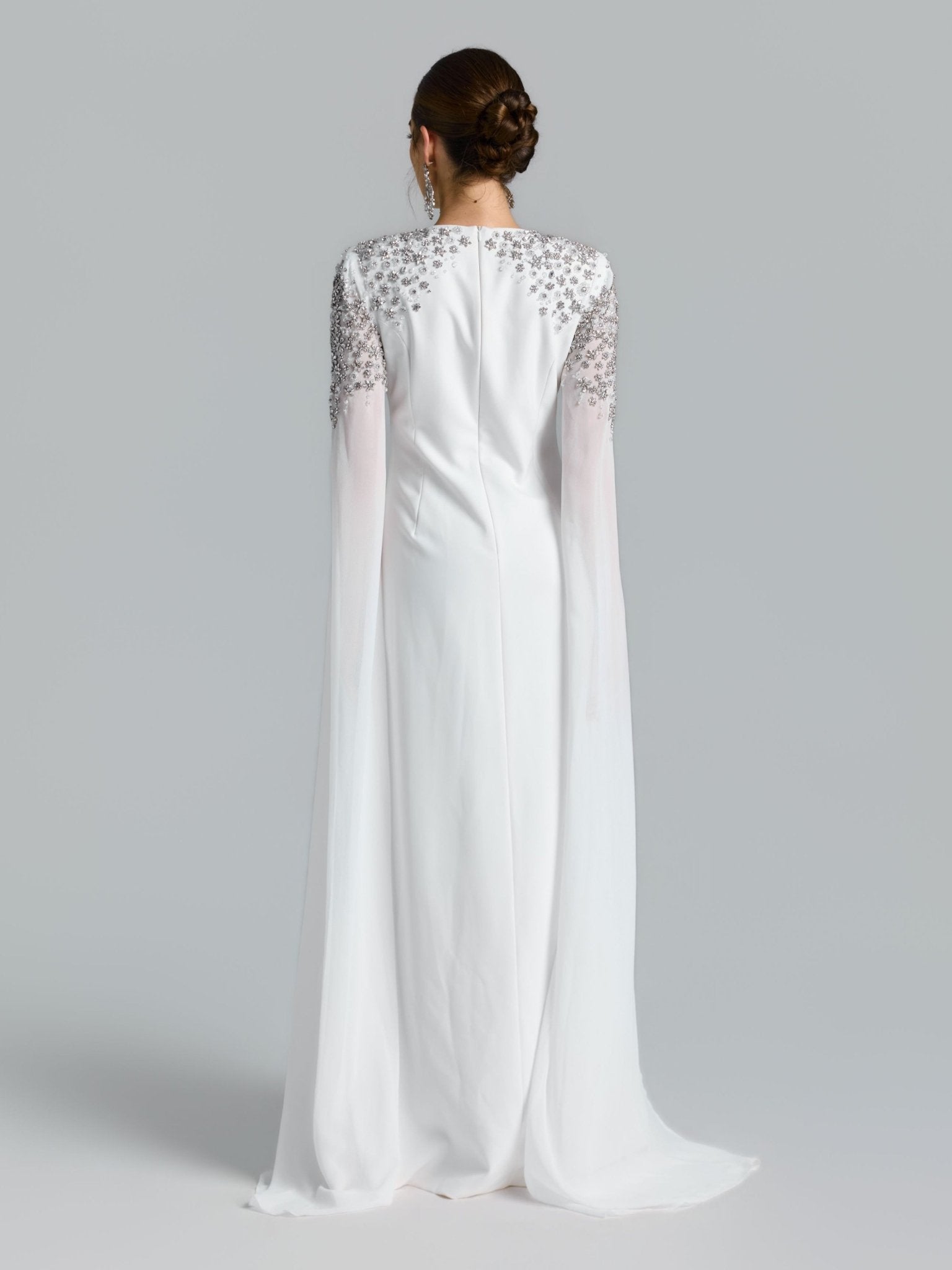 Crystal Cape Sleeve Evening Gown - Social Queen