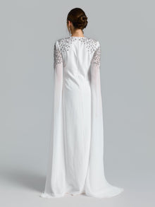 Crystal Cape Sleeve Evening Gown - Social Queen