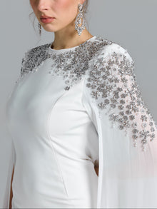Crystal Cape Sleeve Evening Gown - Social Queen