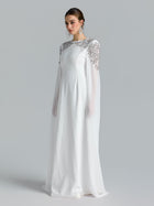 Crystal Cape Sleeve Evening Gown - Social Queen