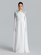 Crystal Cape Sleeve Evening Gown - Social Queen