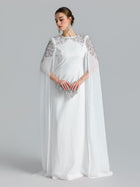 Crystal Cape Sleeve Evening Gown - Social Queen
