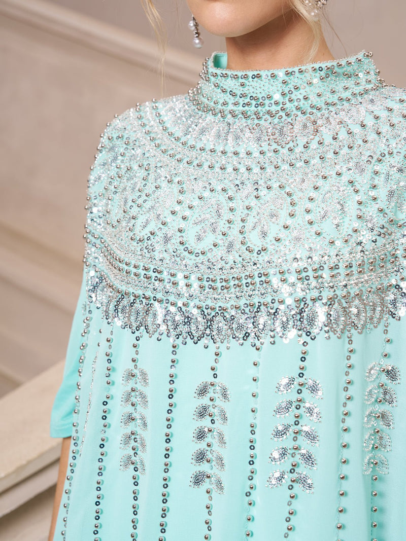 Crystal - Embellished Cape Dress - Social Queen