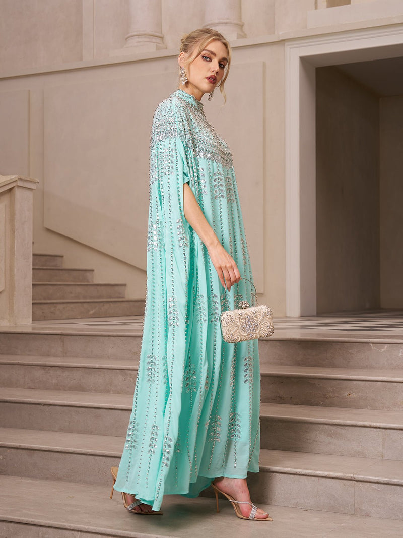 Crystal - Embellished Cape Dress - Social Queen