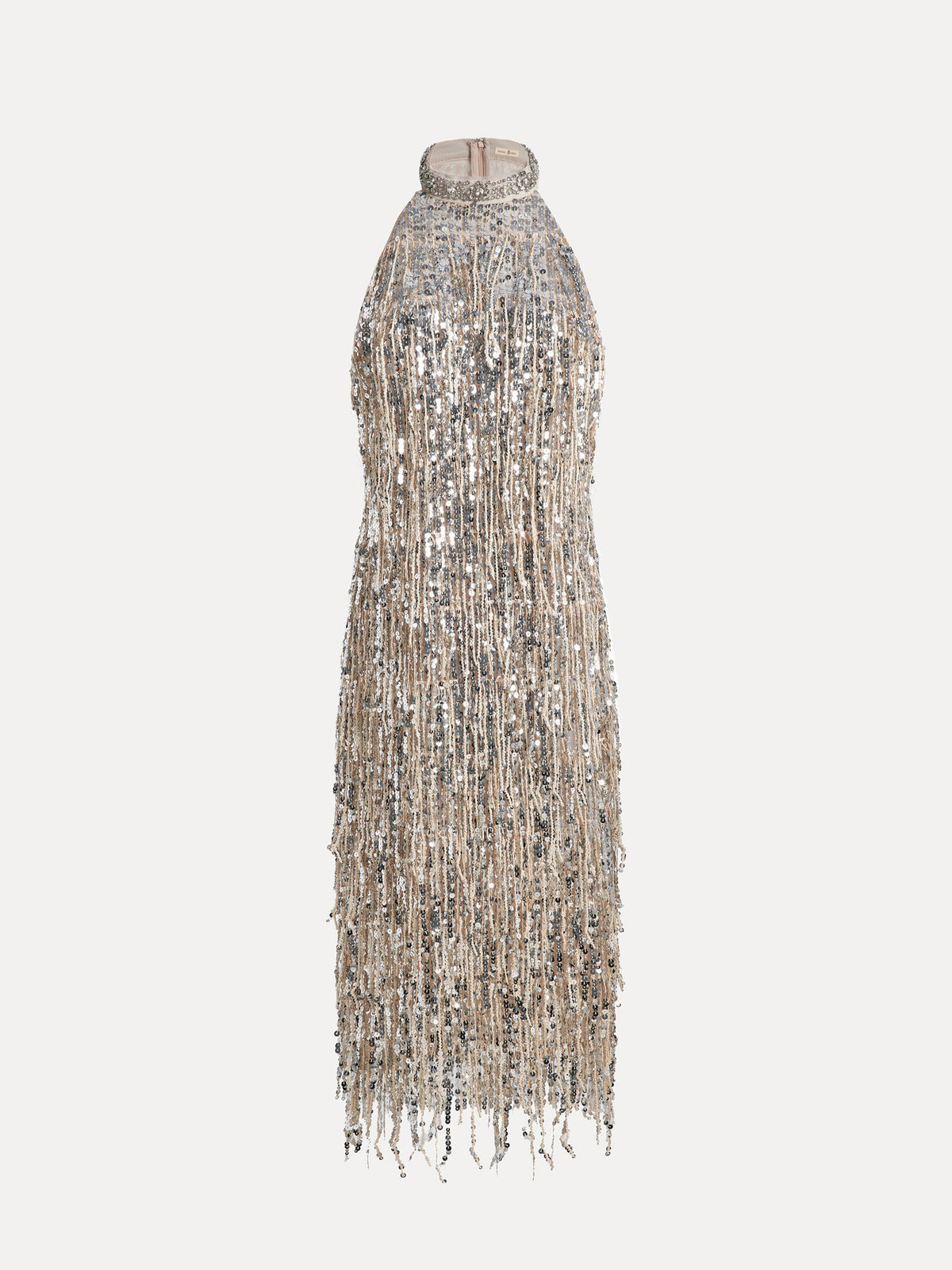 Handcrafted Fringe Sequin Halter Gown