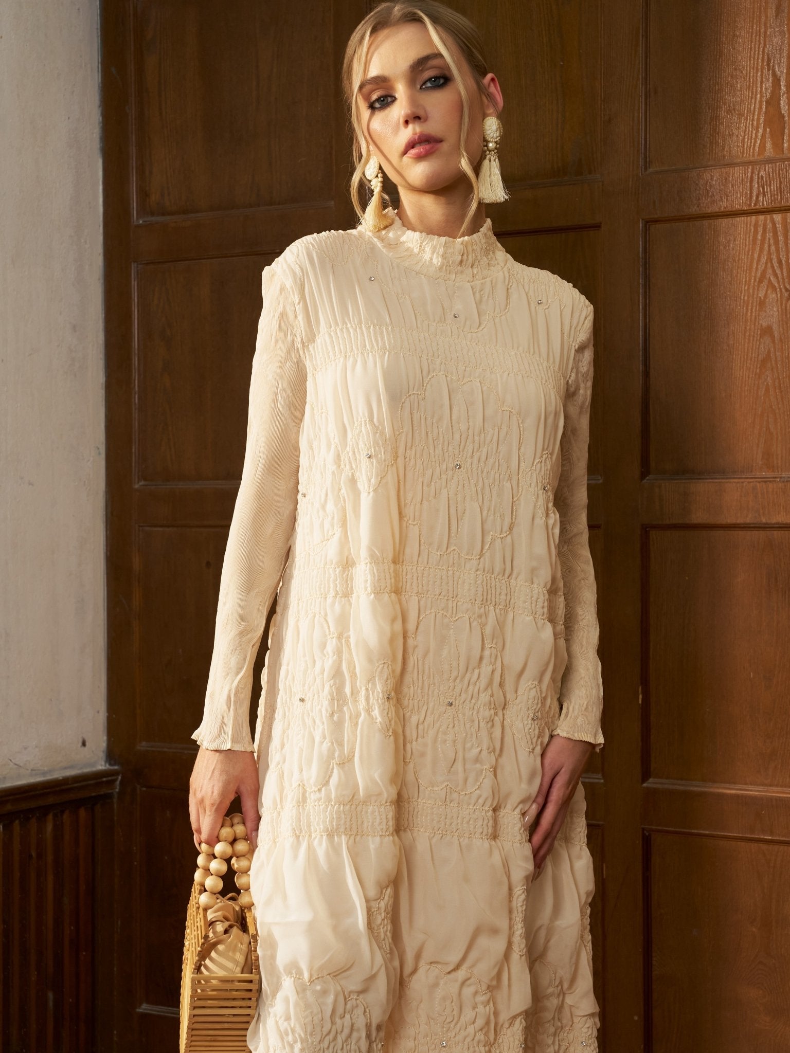 Crystal Pleated High - Neck Dress - Social Queen