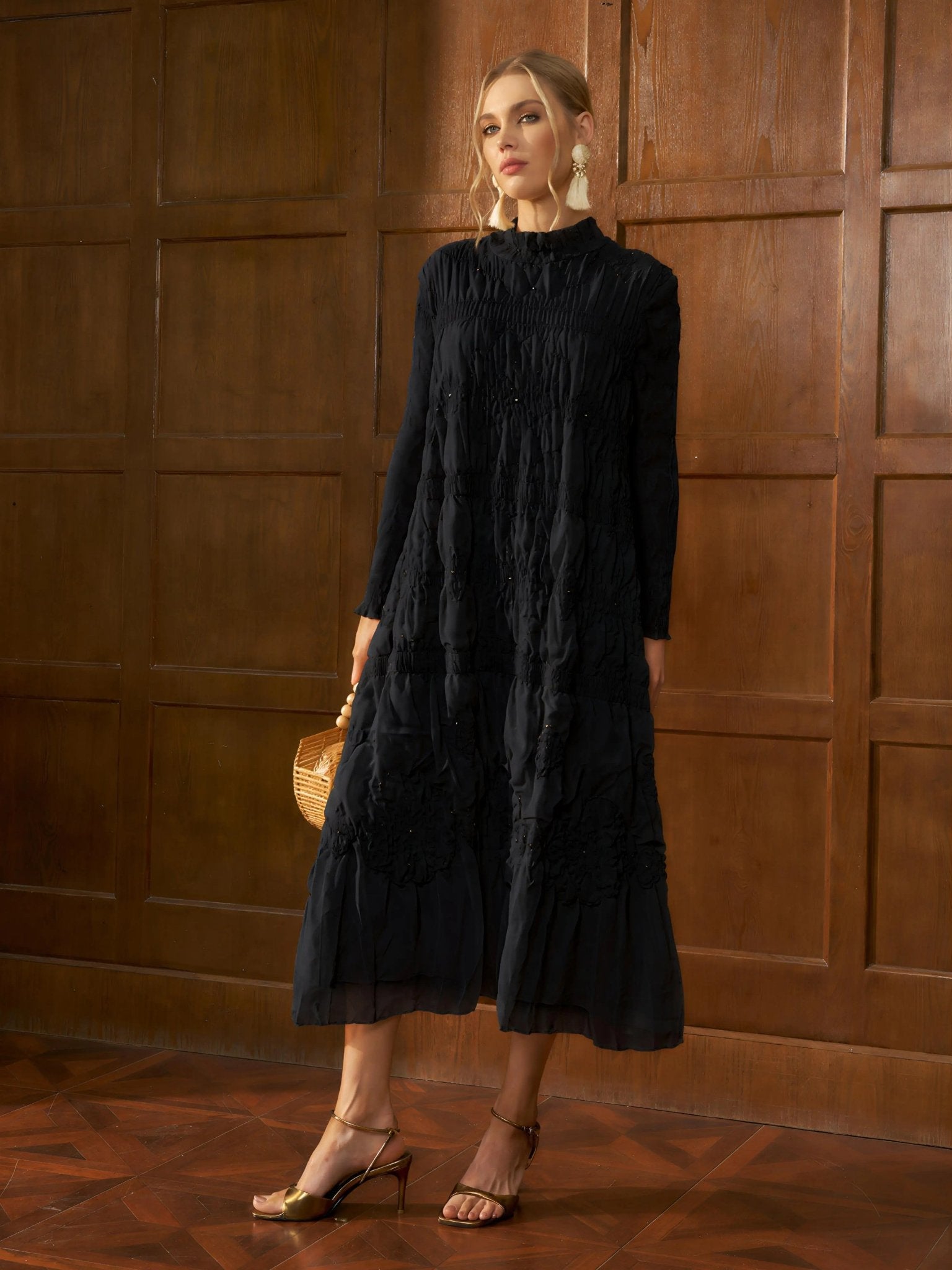 Crystal Pleated High - Neck Dress - Social Queen