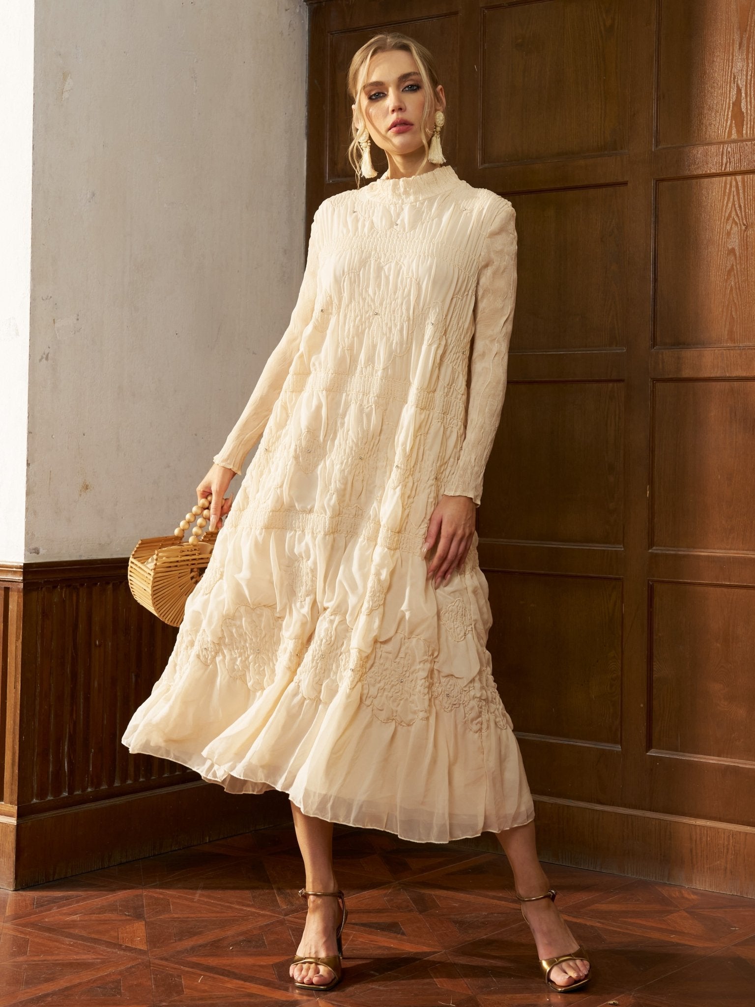 Crystal Pleated High - Neck Dress - Social Queen