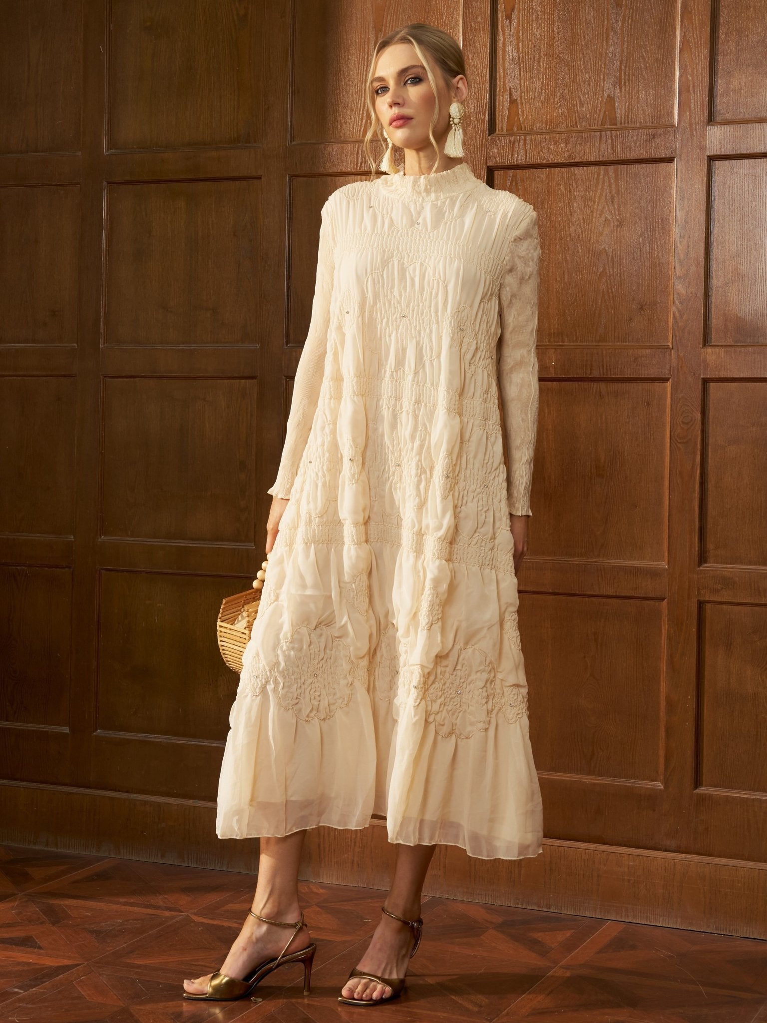 Crystal Pleated High - Neck Dress - Social Queen