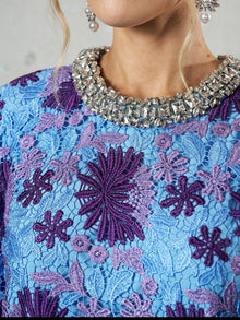 Crystal Trim Lace Shift Dress - Social Queen