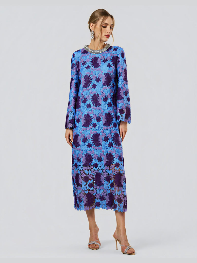 Crystal Trim Lace Shift Dress - Social Queen