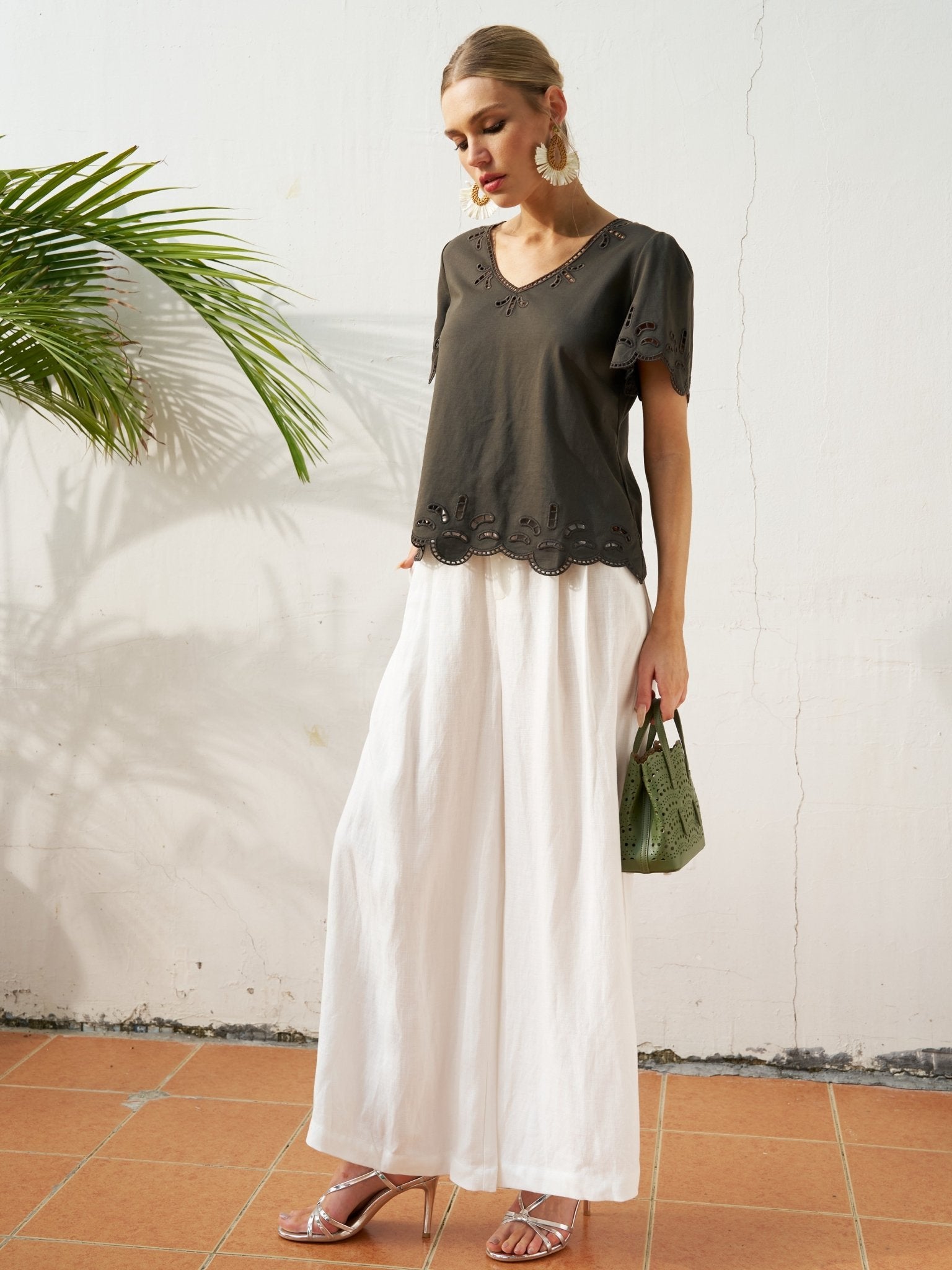 Cutout Embroidered Cotton Top - Social Queen