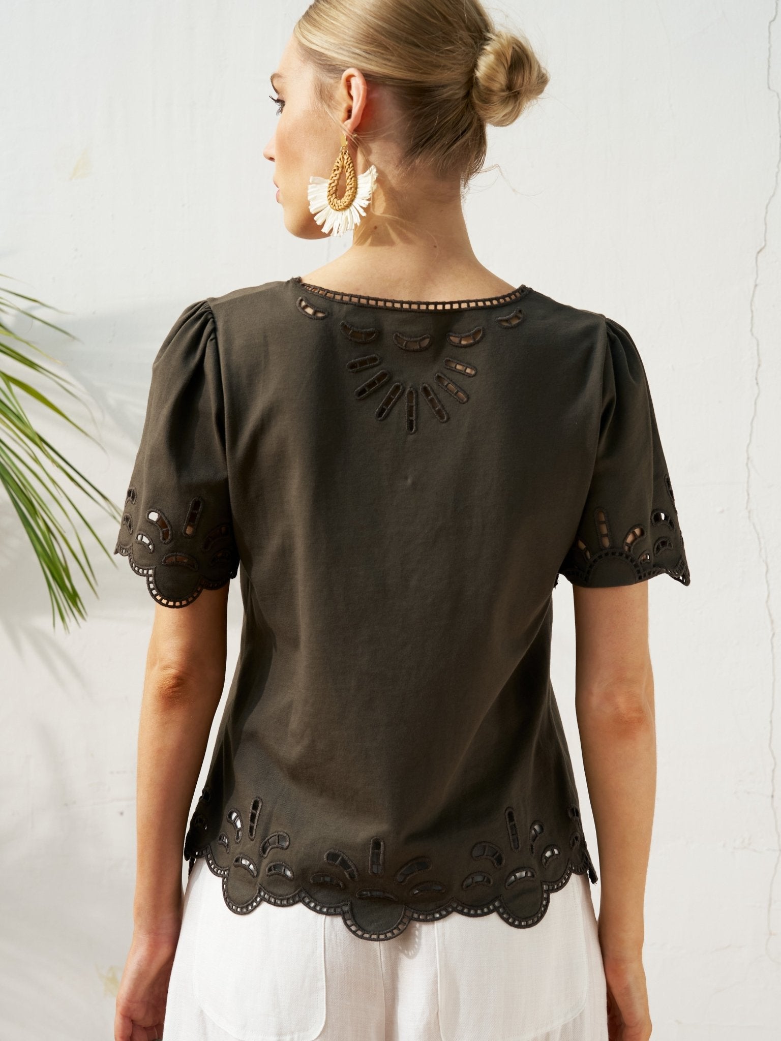 Cutout Embroidered Cotton Top - Social Queen