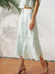 Cutout Embroidered Linen Midi Skirt - Social Queen