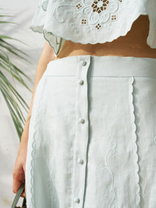 Cutout Embroidered Linen Midi Skirt - Social Queen