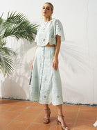 Cutout Embroidered Linen Top - Social Queen