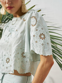 Cutout Embroidered Linen Top - Social Queen