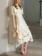 Cutout Floral Appliqué Satin Dress - Social Queen