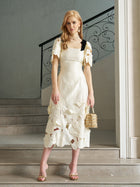 Cutout Floral Appliqué Satin Dress - Social Queen