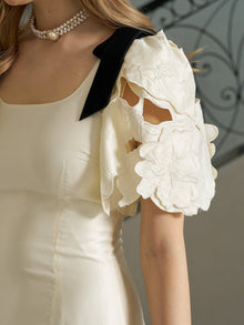 Cutout Floral Appliqué Satin Dress - Social Queen