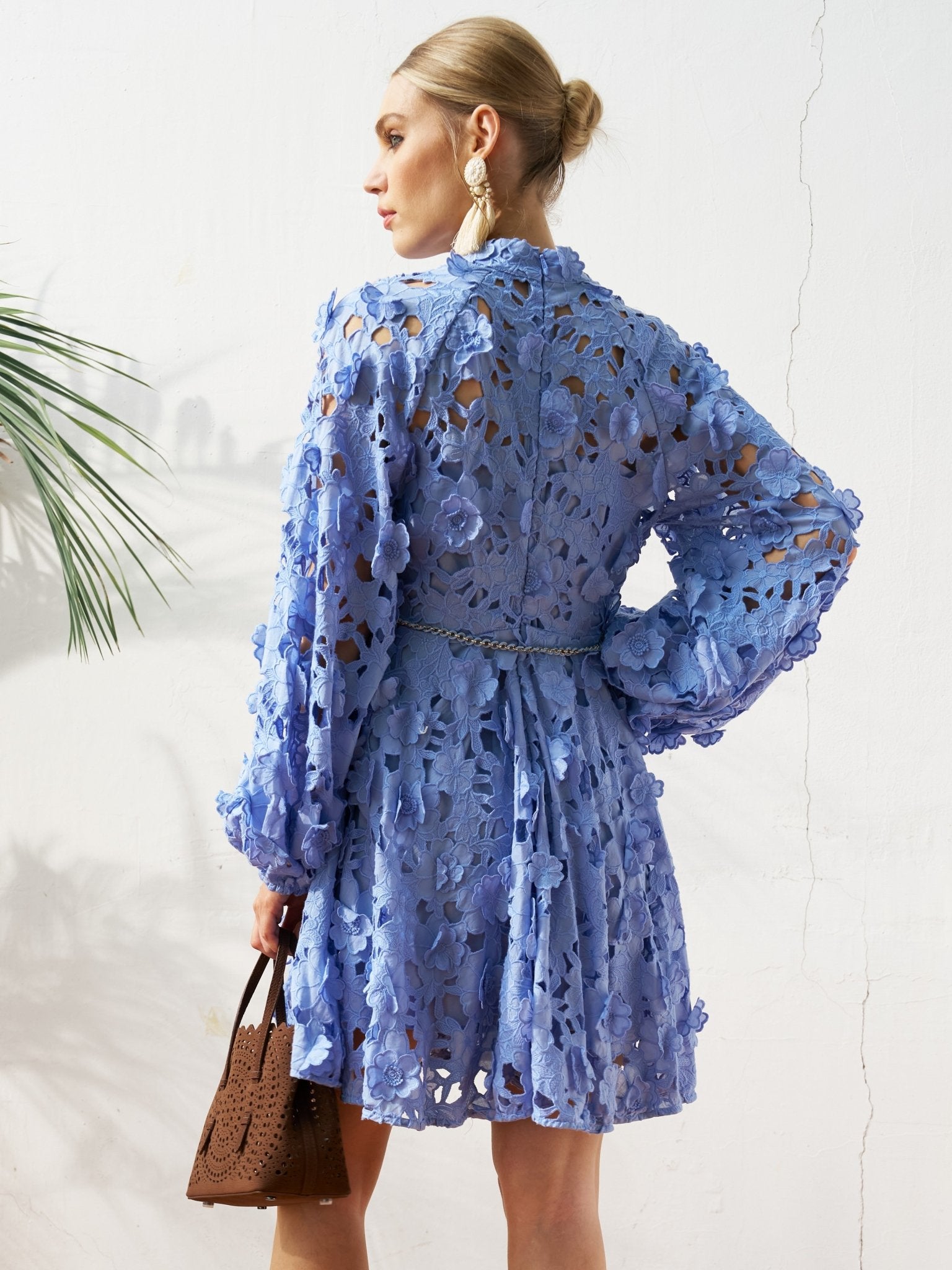Cutout Floral Lace Cotton Mini Dress - Social Queen