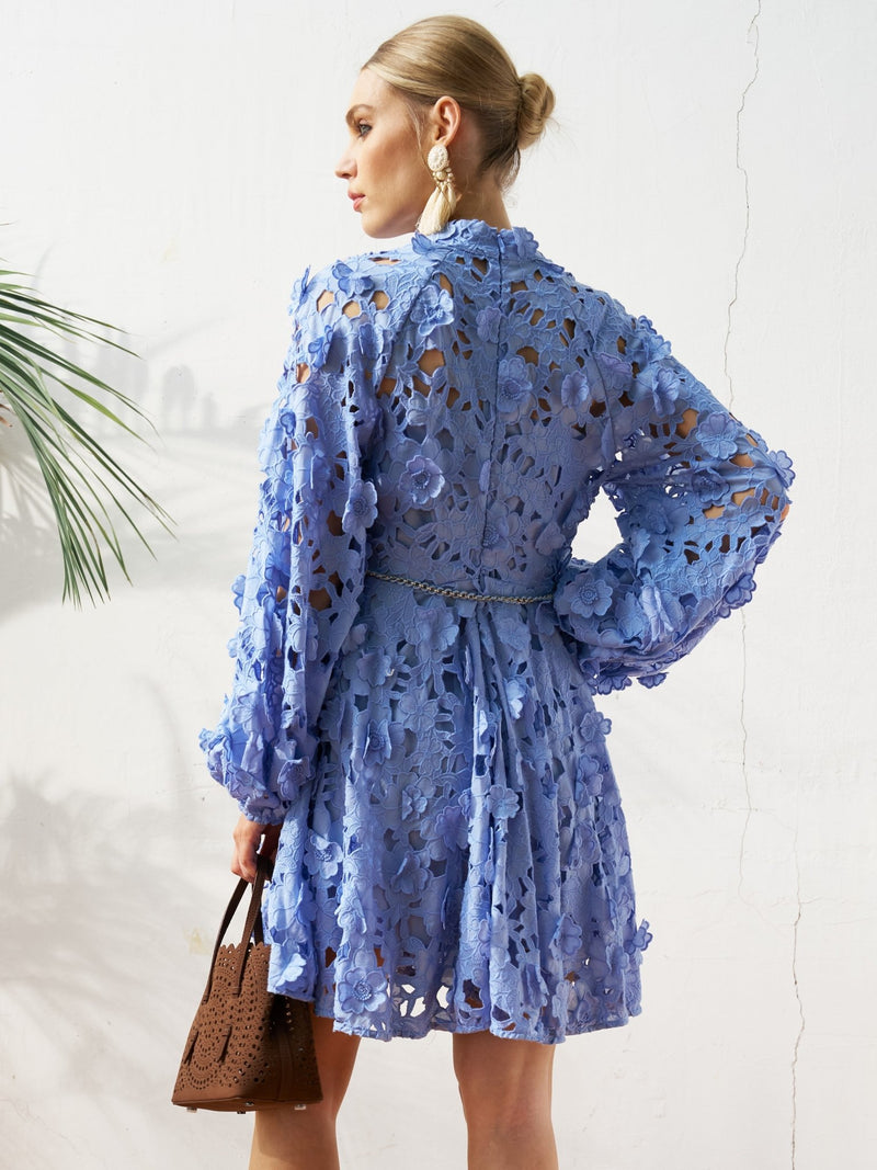 Cutout Floral Lace Cotton Mini Dress - Social Queen